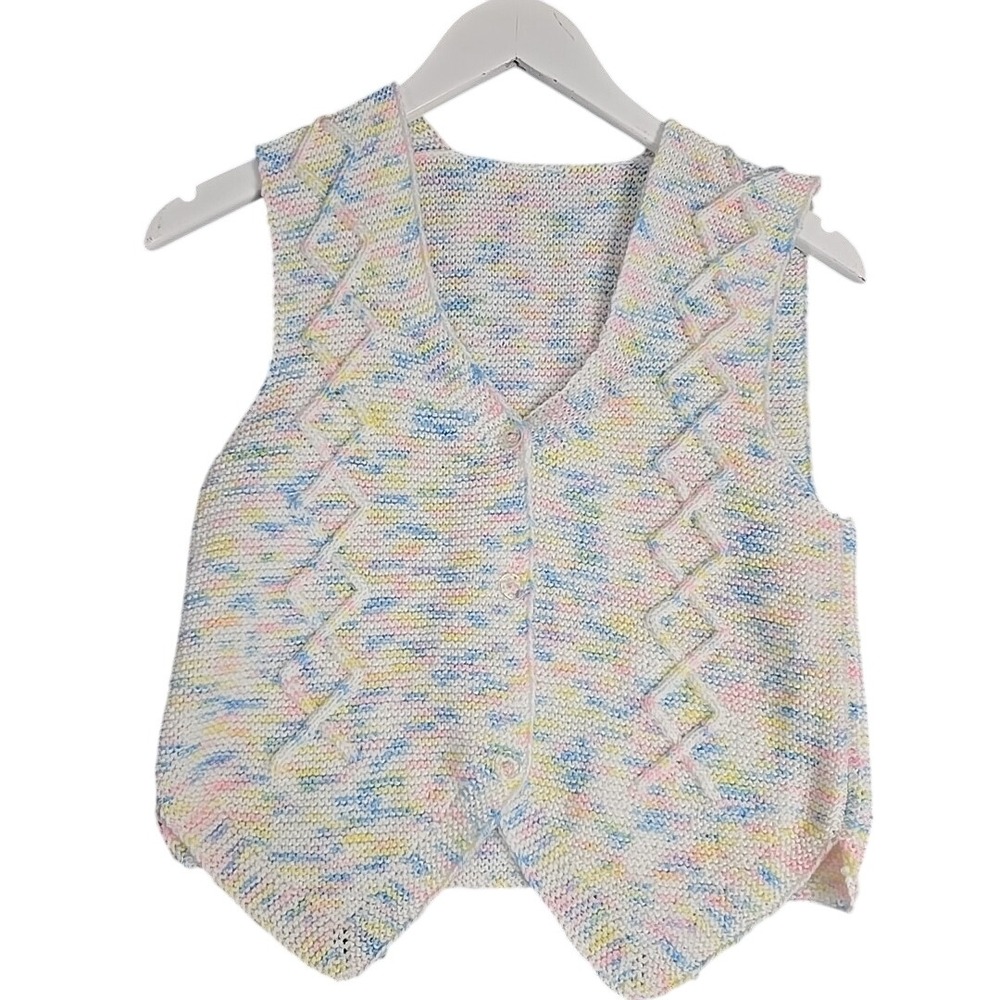 Hand Knit Toddler Kid Girl Pastel Vest Handmade Size Large 10-12